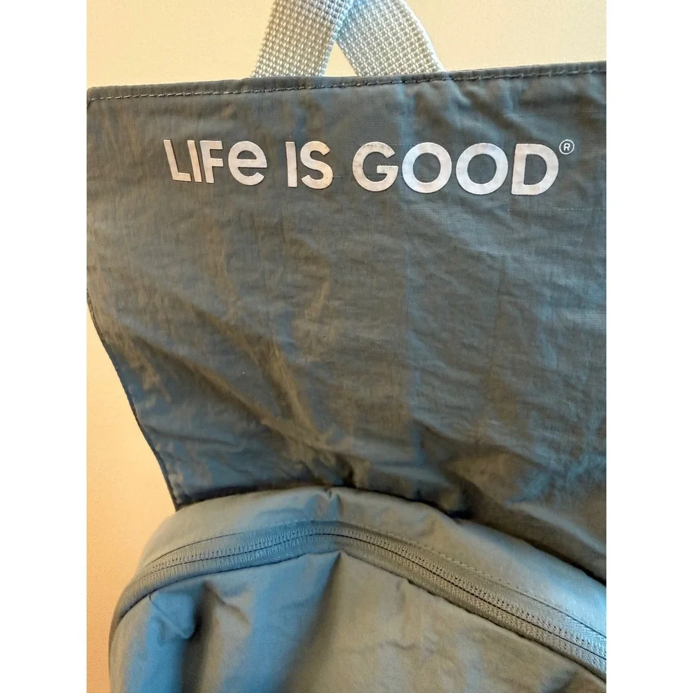Life is Good x High Sierra Blue Nylon Backpack Sunset Seagull Graphic Travel Bag
